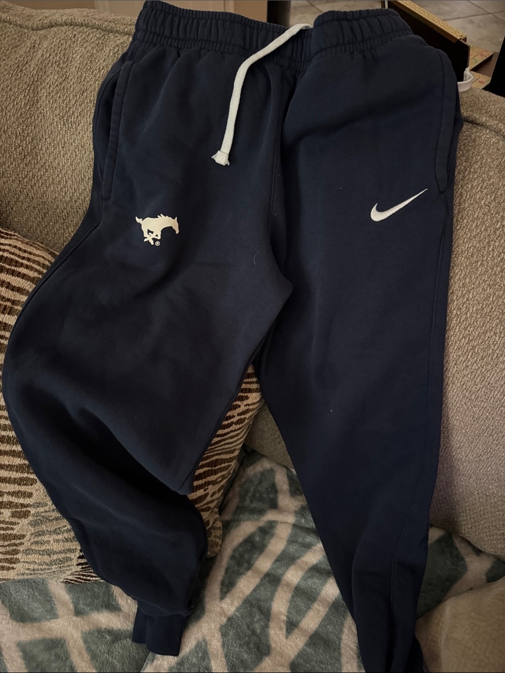 Nike Boys Navy Sweat Joggers with White Swoosh